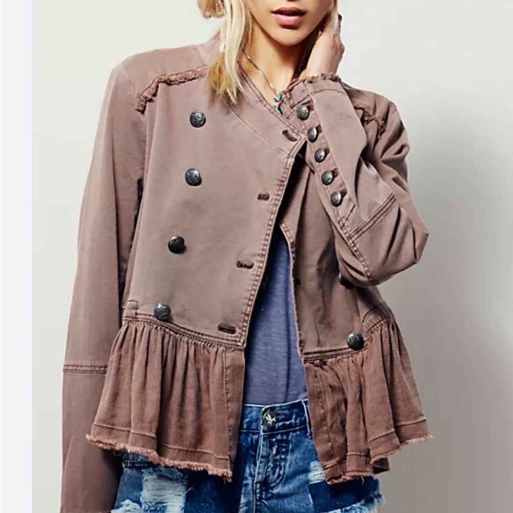 Free People Tan Utility Jacket with Button Details